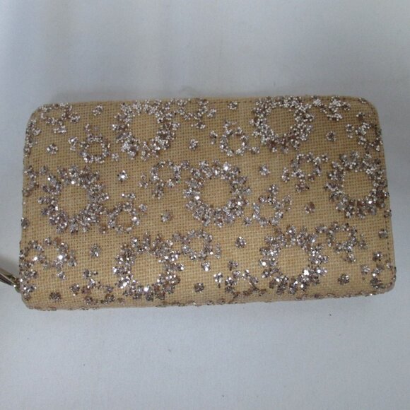 Deux Lux gold Glitter Raffia zip around Wallet Organizer change & card pockets - Picture 2 of 12
